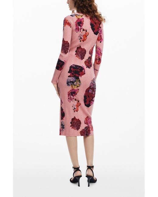 Desigual Red Midi Knit Dress M. Christian Lacroix