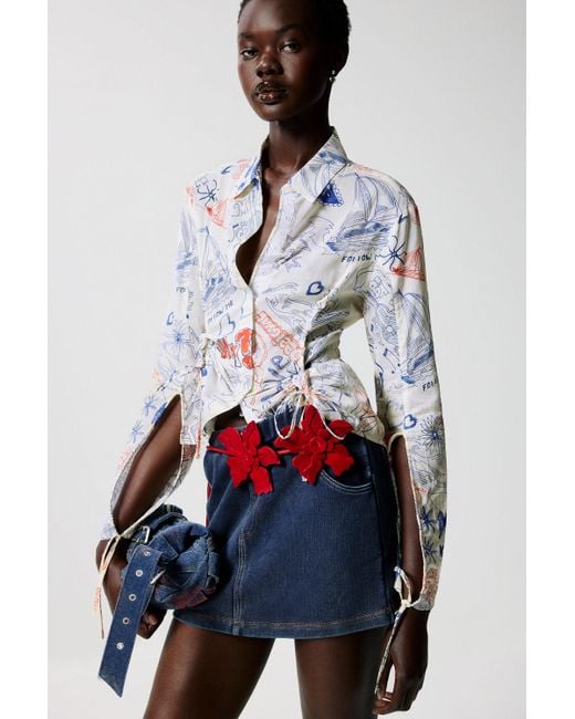 Camisa Estampada Lazadas Desigual de color Blue