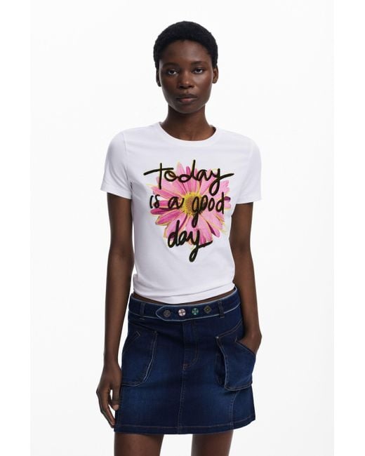 Desigual White Short-Sleeve Floral T-Shirt