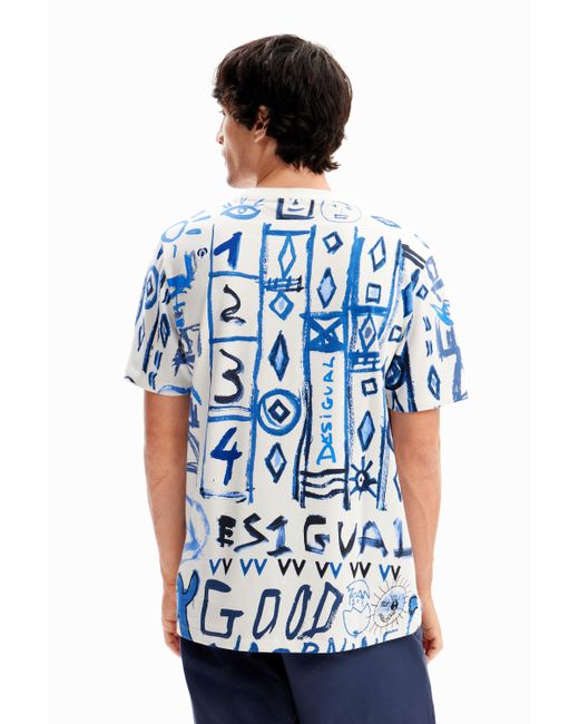 Desigual Blue Arty Motif T-shirt for men