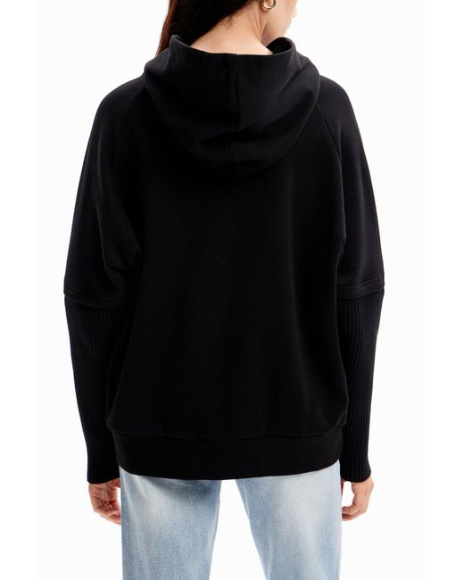 Desigual Black Oversize Mickey Mouse Hoodie, Cotton