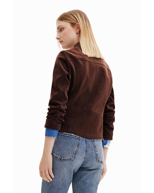 Desigual Brown Suede-Effect Jacket, Polyurethane