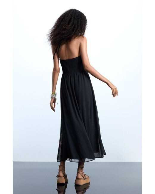 Desigual Black Tropical Halter Dress, Polyester