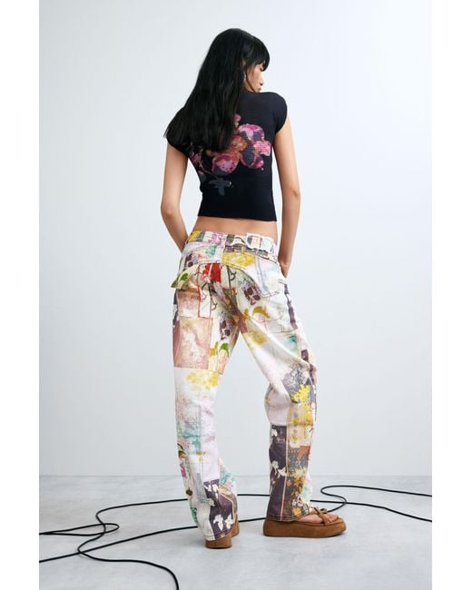 Desigual White Printed Regular Jeans, Cotton
