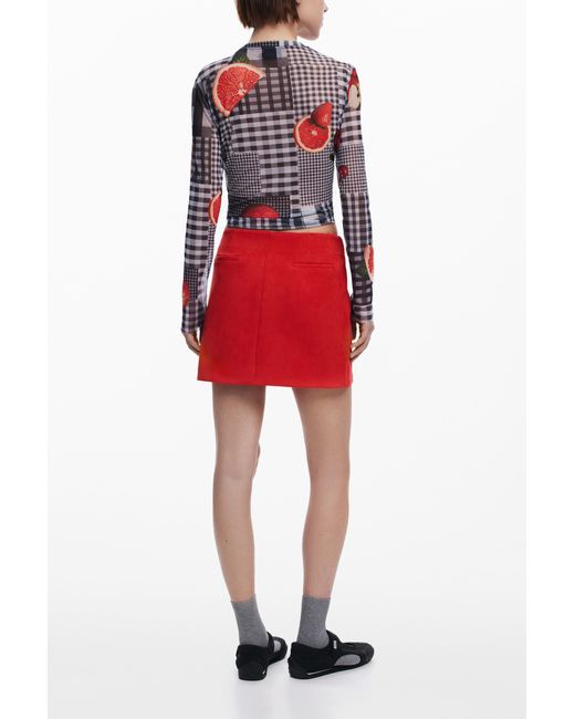 Desigual Red Vichy Tulle Fruit T-Shirt, Polyester
