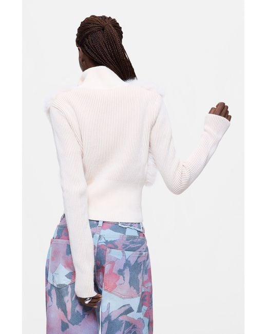 Desigual White Cropped Zipper Sweater