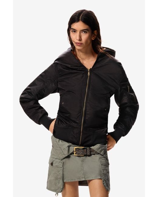 Desigual Black Hooded Jacket Masha Popova, Polyamide