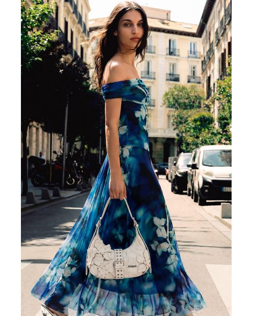 Desigual Blue Long Floral Dress, Polyester