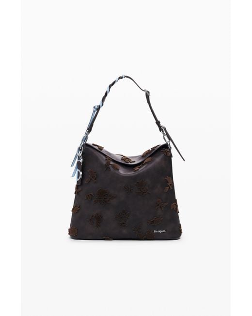 Desigual Black Large Convertible Flocked Backpack, Polyurethane