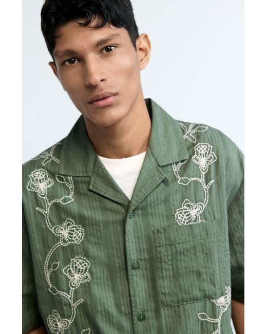 Desigual Green Embroidered Shirt, Cotton for men