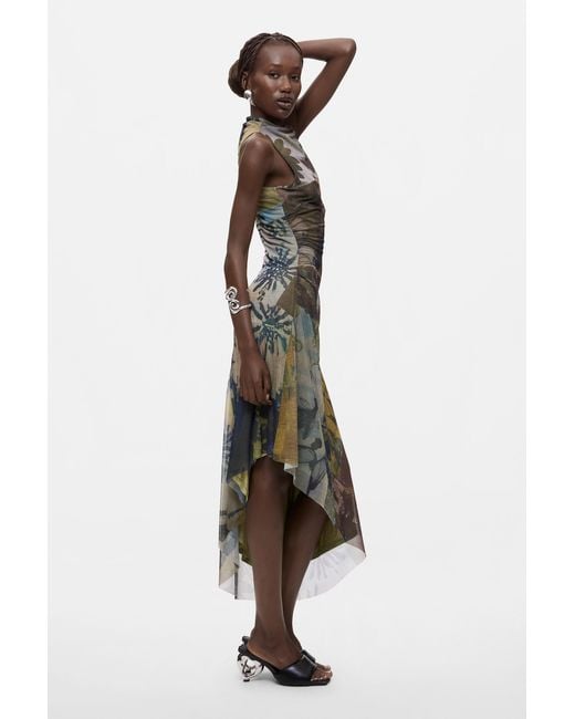 Desigual Green Asymmetric Sleeveless Dress, Polyester