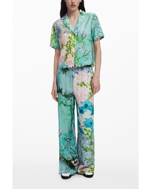 Desigual Green Floral Print Trousers