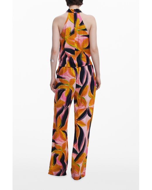 Desigual Orange Crossed Flowers T-Shirt