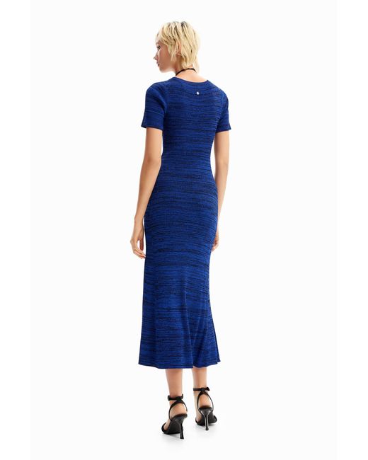 Desigual Blue Long Mottled Ribbed Dress