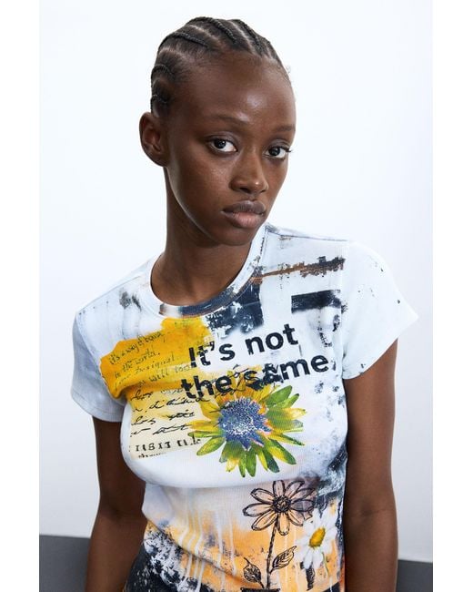 Desigual Black Printed T-Shirt 100% Cotton, Cotton