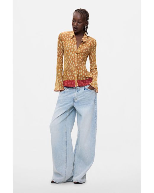 Desigual White Pleated Printed Shirt, Polyester