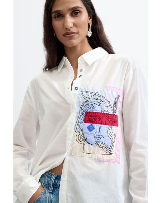 Desigual White Printed Pocket Shirt 100% Cotton, Cotton