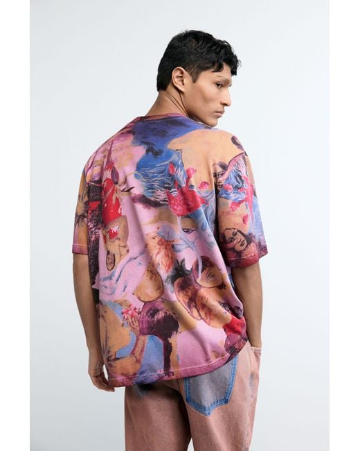 Desigual Pink Floral Printed T-Shirt, Cotton for men