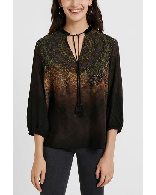 Desigual Black 3/4 Sleeve Printed Blouse, Viscose