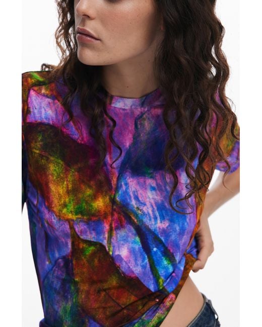 Desigual Red Leaf T-Shirt, Viscose