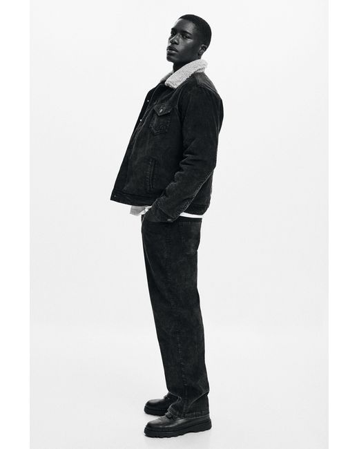 Desigual Black Corduroy Jacket With Faux Shearling Collar, Cotton for men
