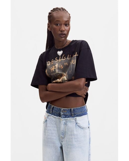 Desigual Black Printed T-Shirt, Cotton