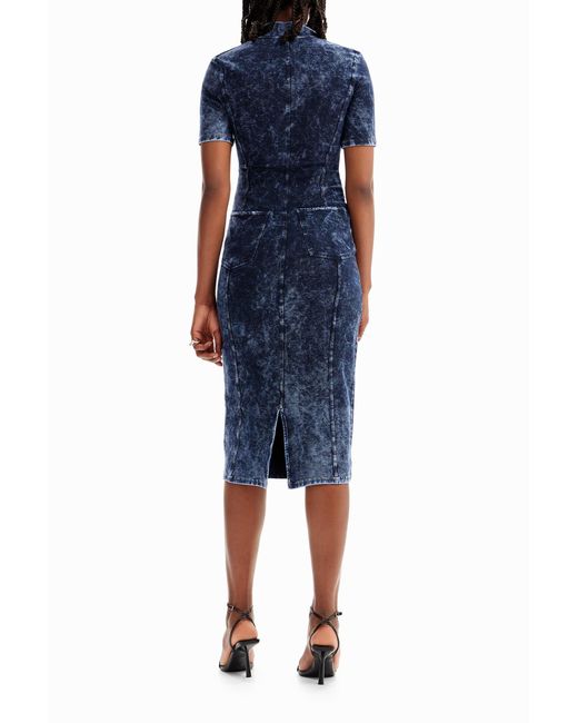 Desigual Blue Zip Midi Dress, Cotton