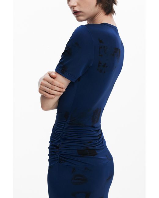 Desigual Blue Asymmetric Postcard Dress, Polyester