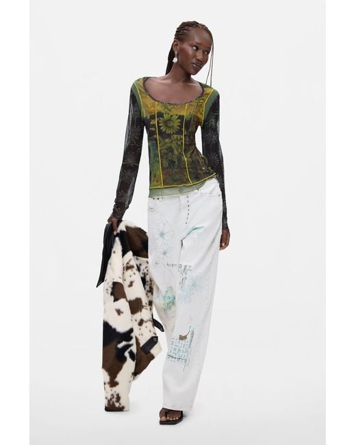 Desigual Black Printed Long-Sleeve T-Shirt, Polyester