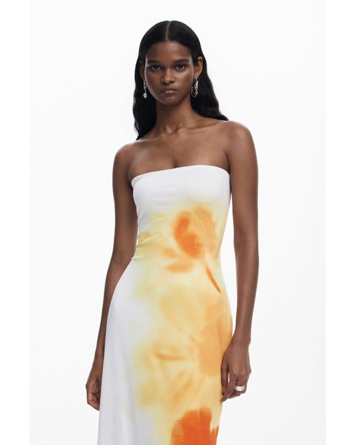 Vestido Bandeau Flores Desigual de color White