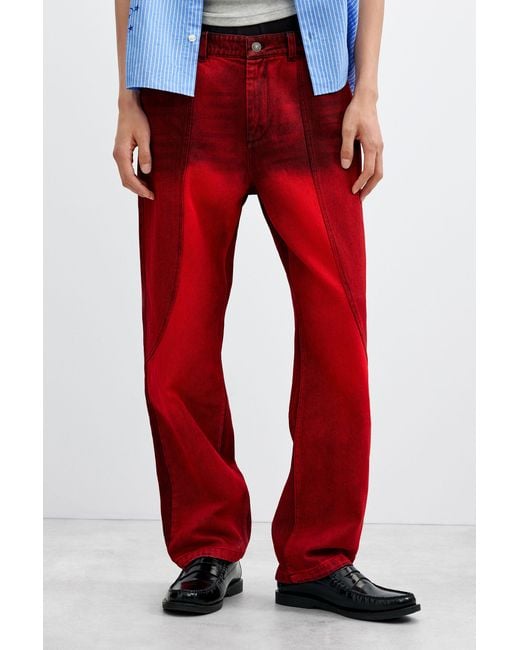 Desigual Red Paneled Denim Pants, Cotton for men