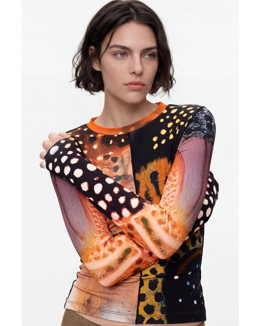 Desigual Multicolor Printed Long Sleeve T-Shirt, Viscose