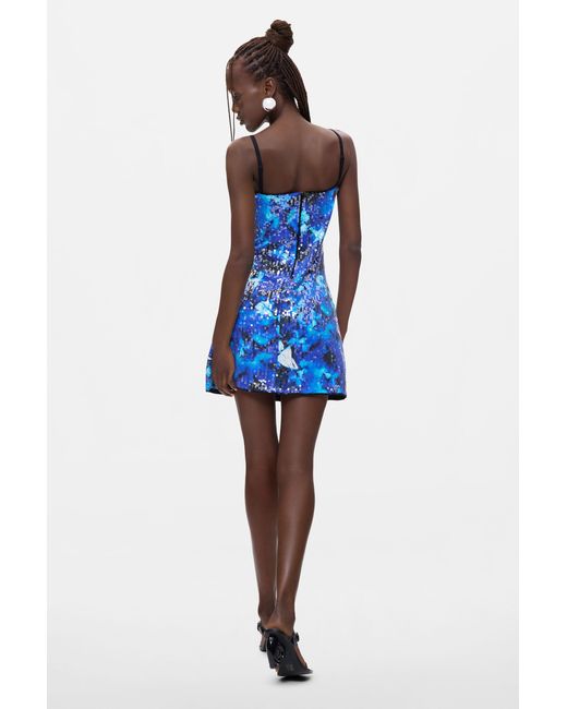 Desigual Blue Printed Strappy Dress, Viscose