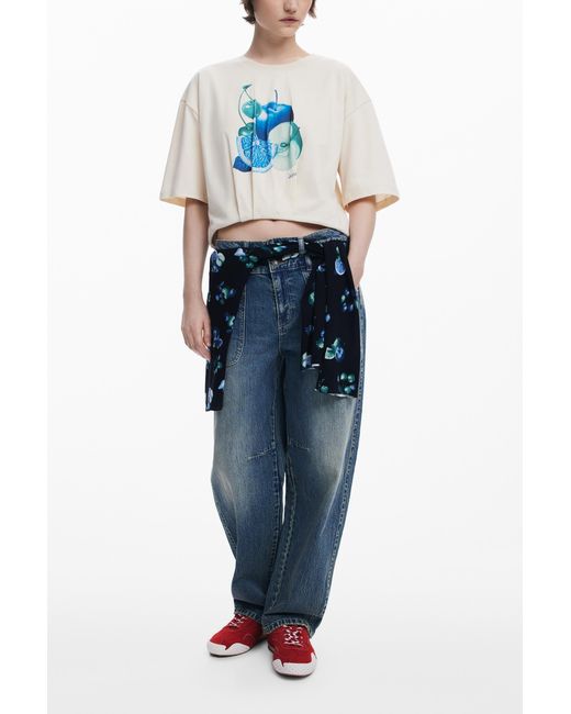 Desigual Blue Puff-Sleeve Fruit T-Shirt, Cotton