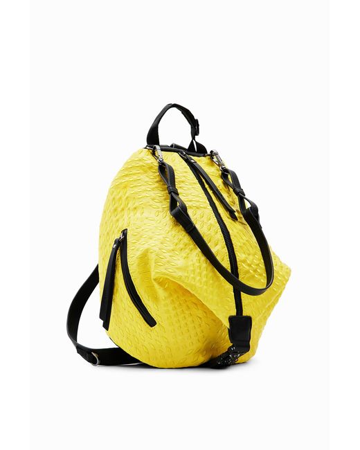 Desigual Yellow Small Geometric Backpack, Polyurethane