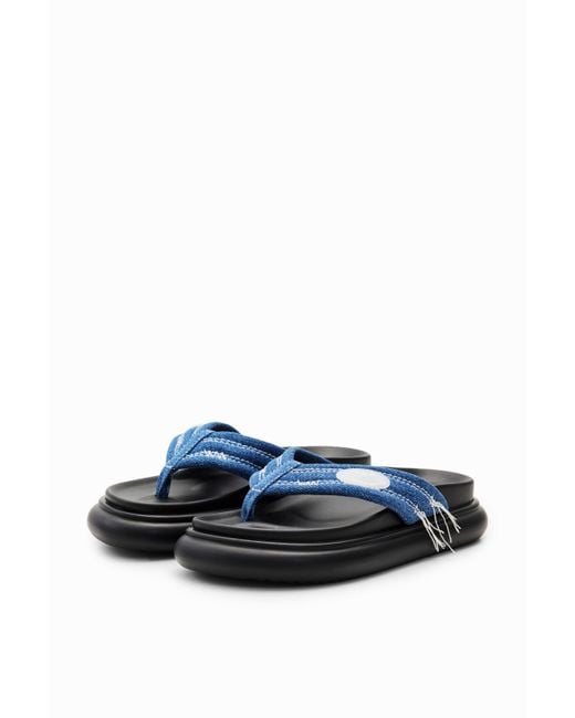 Desigual Blue Denim Toe Post Sandals