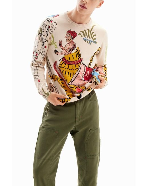 Desigual Green Straight Long Pants With Embroidery. Cotton for men