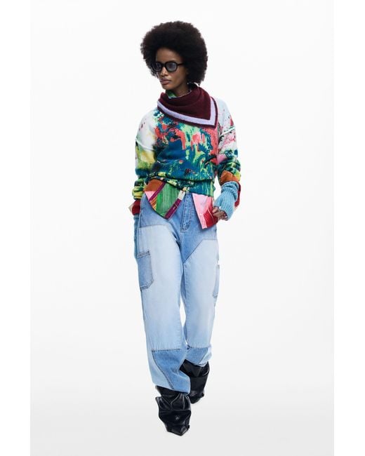 Desigual Red Arty Printed Sweater