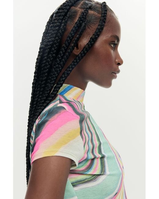 Desigual Blue Printed Wavy T-Shirt, Polyester