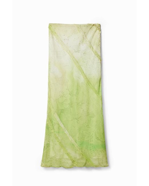 Desigual Green Floral Lace Midi Skirt, Polyester