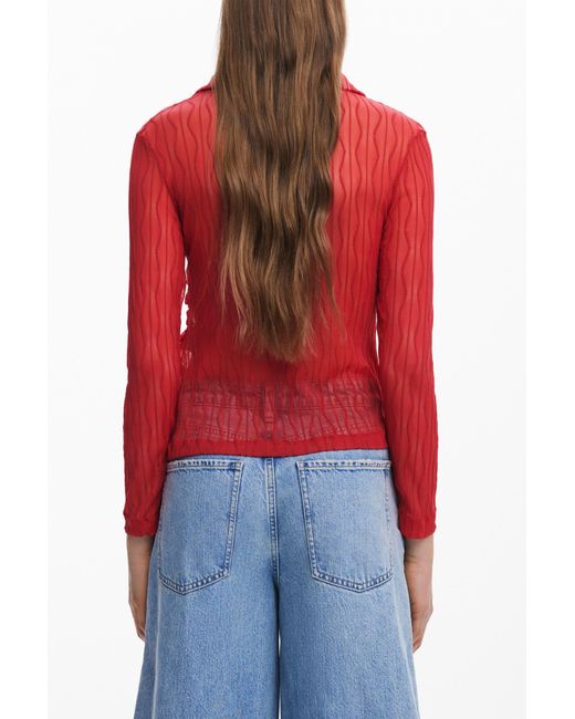 Desigual Red Semi-Transparent T-Shirt