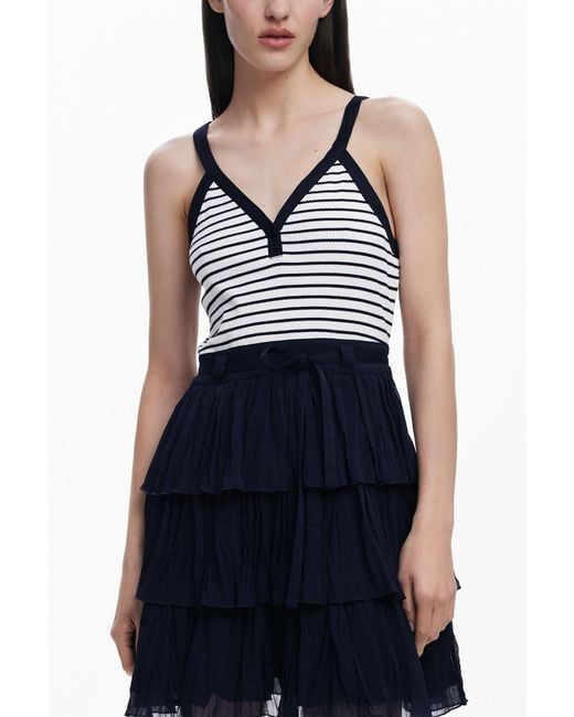 Desigual Blue Dress With Pleated Skirt