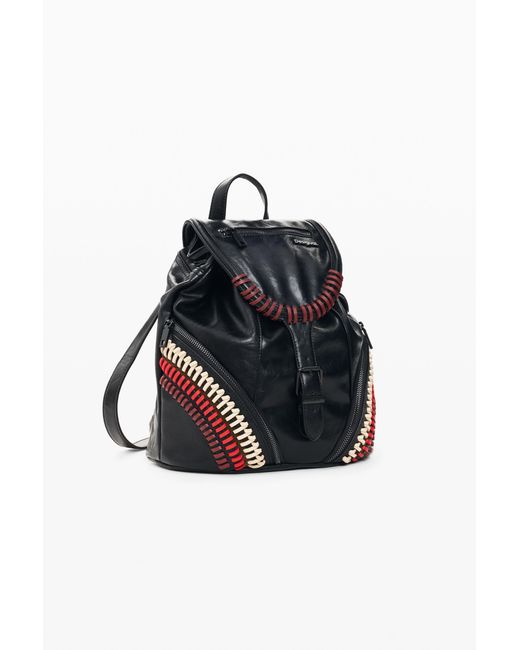 Desigual Black Small Embroidered Backpack, Polyurethane