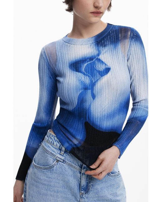 Desigual Blue Long Sleeve Kiss T-Shirt