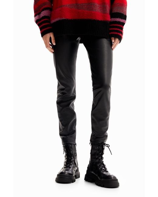 Desigual Blue Leather-Effect Leggings, Polyurethane