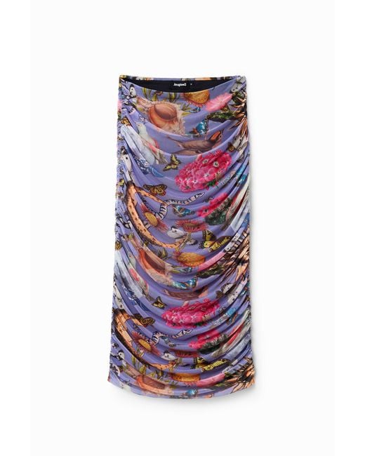 Desigual White Slim Tulle Midi Skirt, Polyester