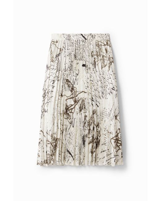 Falda Midi Textos Desigual de color White