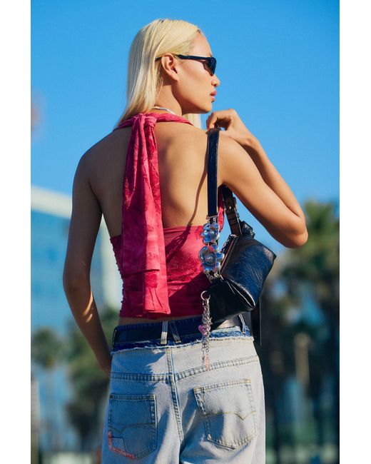Desigual Blue Flocked Halter Top, Polyester