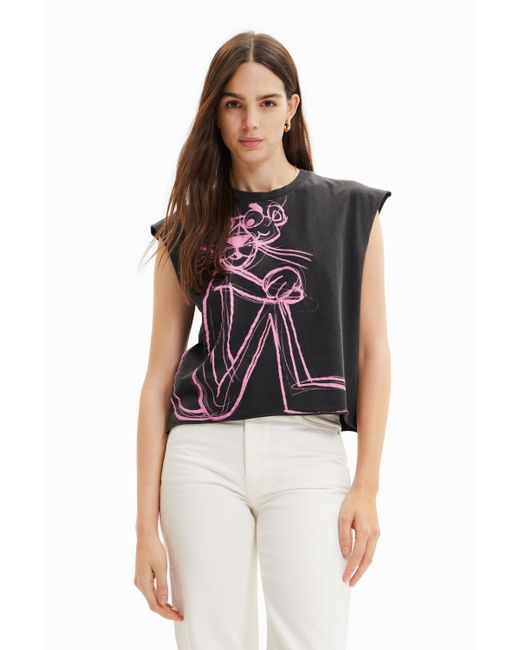 Desigual Pink Panther Sleeveless T-shirt in Black | Lyst