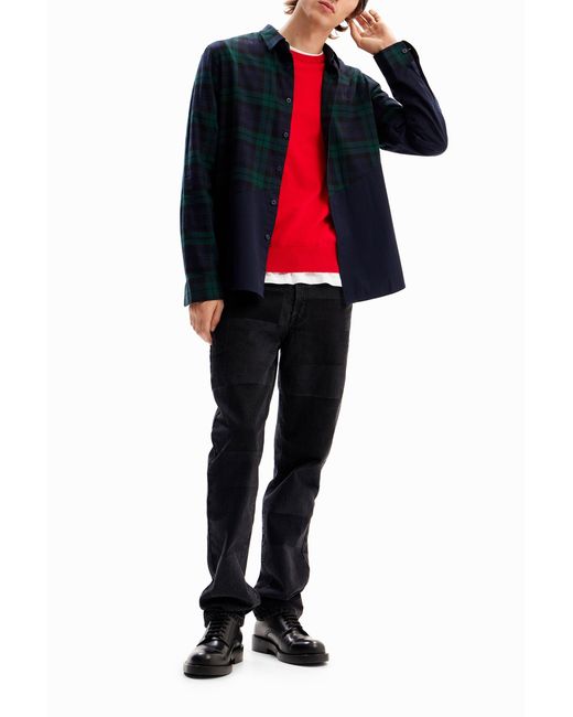 Desigual Blue Patchwork Check Shirt, Cotton for men